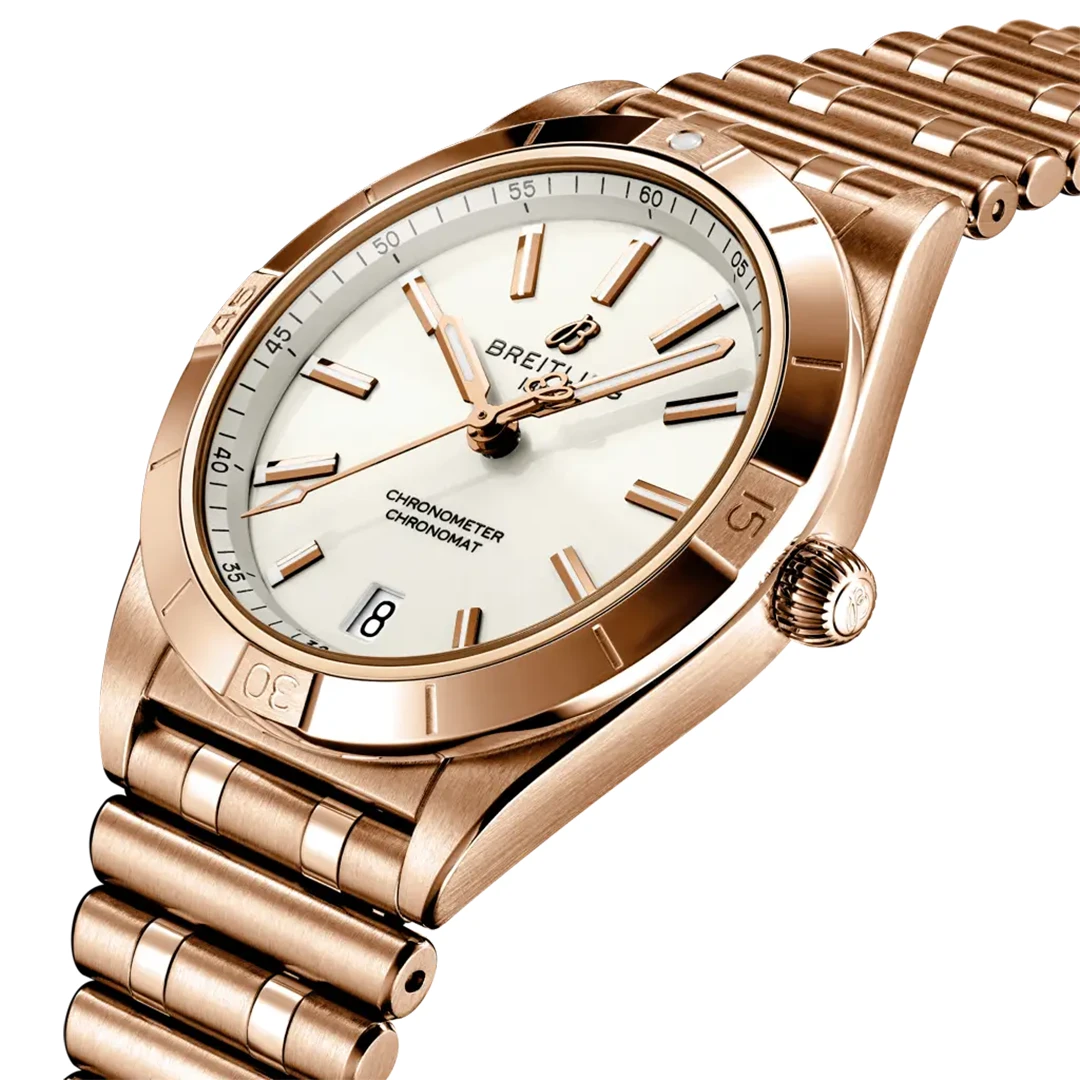 Chronomat 36 Rose Gold Tone Luxury Watch - White Dial and Sparkling Markers - Image 2