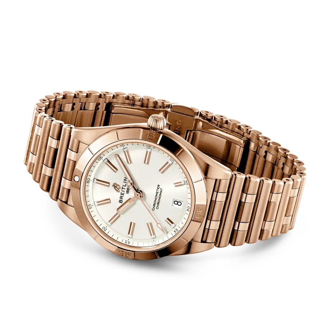 Chronomat 36 Rose Gold Tone Luxury Watch - White Dial and Sparkling Markers - Image 3