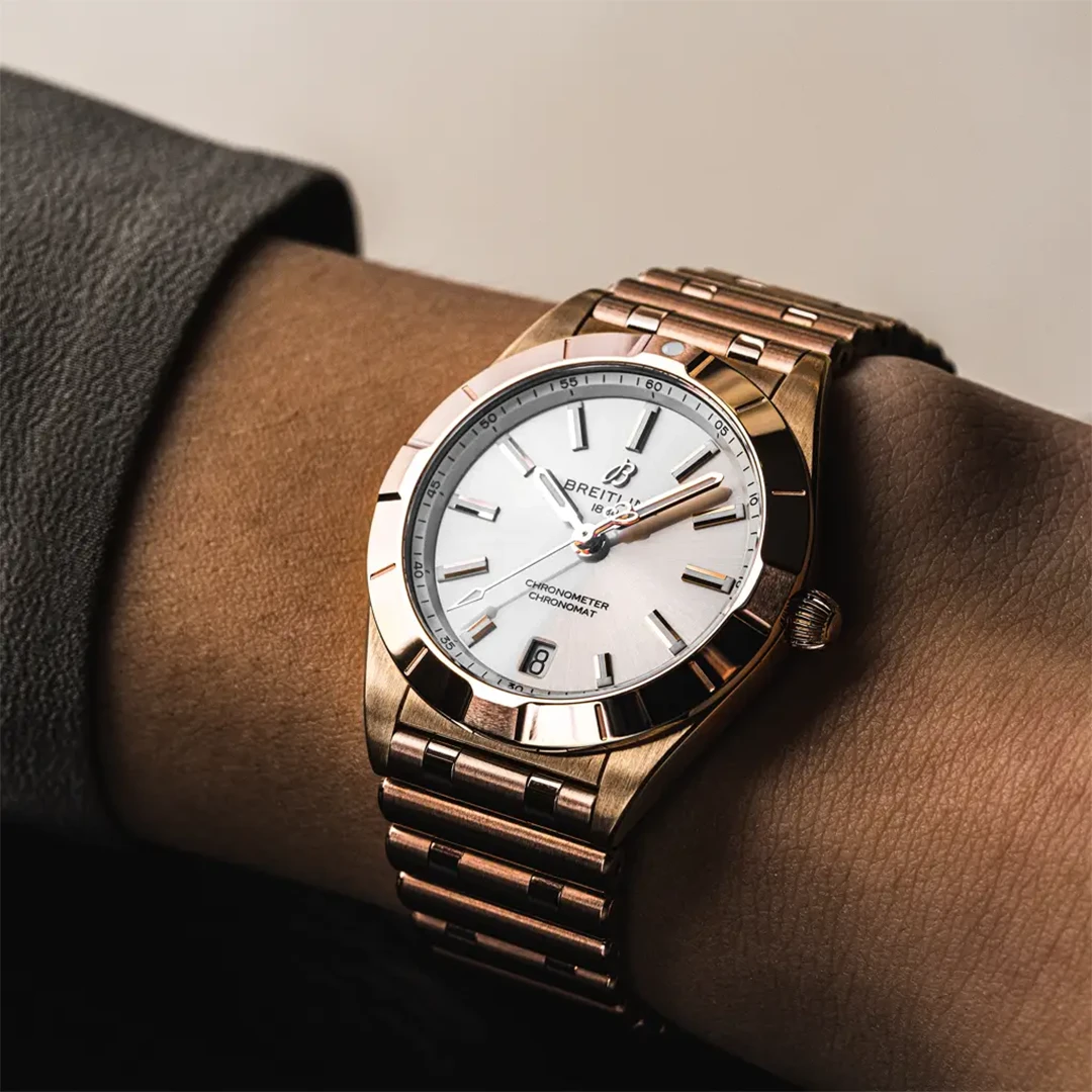 Chronomat 36 Rose Gold Tone Luxury Watch - White Dial and Sparkling Markers - Image 5