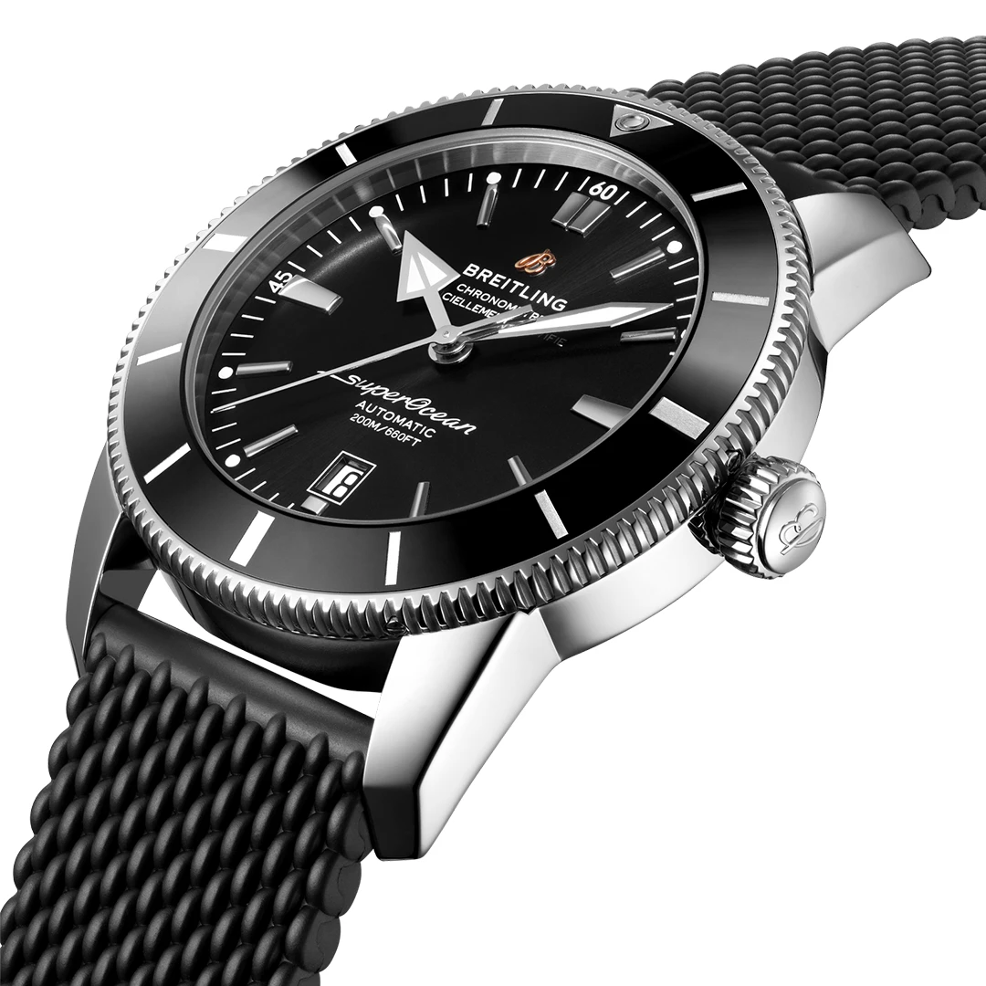 Superocean Heritage 46 Classic Black Diver - Black Dial and Mesh-Textured Rubber Strap - Image 2