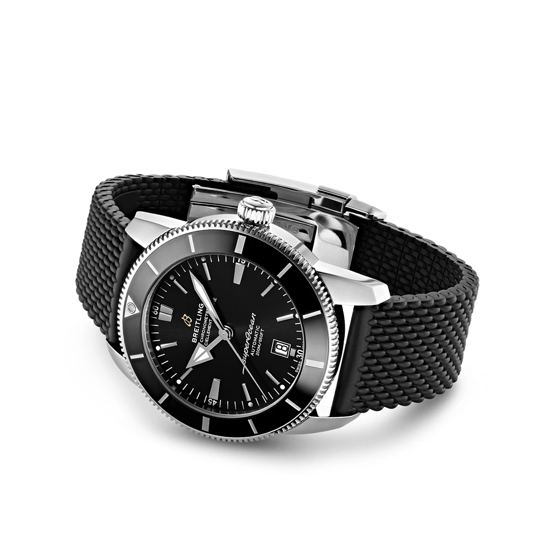 Superocean Heritage 46 Classic Black Diver - Black Dial and Mesh-Textured Rubber Strap - Image 3