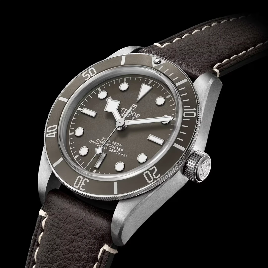Black Bay 58 Series Silver Tone Heritage Diver - Taupe Dial and Dark Brown Leather Strap - Image 3