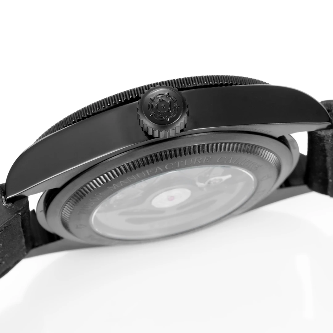 Black Bay Dark Knight Edition Ceramic Style All-Black Matte Stealth Diver Watch Leather-Rubber Hybrid Strap - Image 2