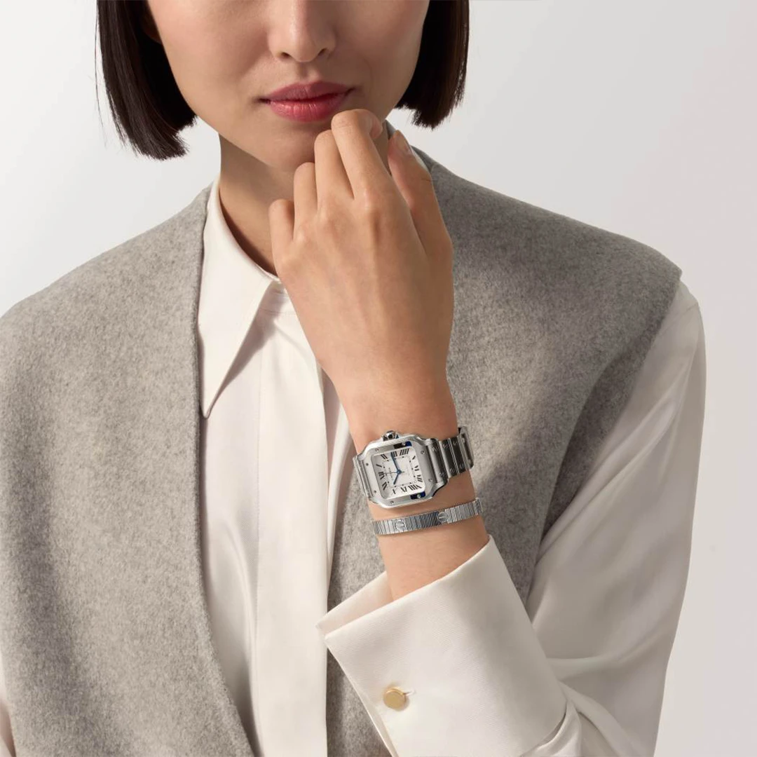 Santos Classic Square 35mm Steel Watch - Roman Numeral Opaline Dial - Image 3