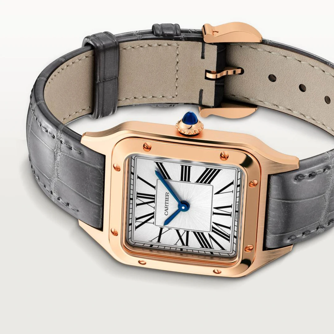 Santos-Dumont Large Rose Gold Tone Lacquered Watch - Geometric Art Style Dress Watch - Image 4